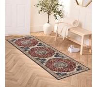 Ameha Whisper Cashmere Non Slip Rug Luxury Soft Hallway Kitchen Area Runner 60 X 220 Cm- Red Floral Rugs