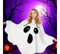AMEHOAT Halloween Ghost Costume for Women,White Ghost CostumeWith Hat,Ghosts Face Scary Cloak Fancy Dress,Ghost Outfit for Halloween,Carnival,Cosplay,Birthday Candy Party
