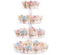 AMEITECH 4-Tier Round Acrylic Cupcake Display Stand Dessert Tower Pastry Stand for Wedding Birthday Theme Party (Transparent)