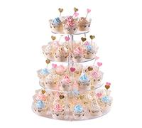 AMEITECH Cupcake Stand, 4-Tier Round Acrylic Cupcake Display Stand Dessert Tower Pastry Stand for Wedding Birthday Theme Party- 15.7 Inches (Transparent)
