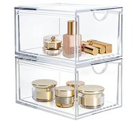 AMEITECH Stackable Cosmetic Organizer Drawers, Acrylic Clear Makeup Organiser, Vanity Container Drawer for Cosmetics, Skin Care, Hair Accessories, Bathroom Counter or Dresser - Pack of 2