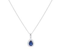 Amelia 18ct White Gold 7mm x 5mm Pear Cut Sapphire & Diamond Halo Pendant
