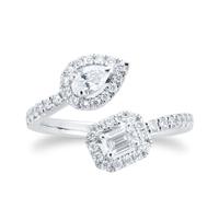 Amelia 18ct White Gold Toi et Moi 0.64cttw Diamond Halo Ring - Ring Size J