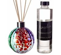 Amelia Art Glass Reed Diffuser Gift Set in Optic Red, Blue, Purple & Green with Cotton Flower Fragrance