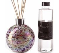 Amelia Art Glass Reed Diffuser Gift Set in Red, Silver Crackled with Cotton Flower Fragrance