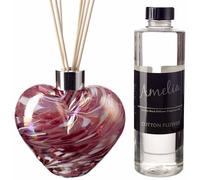 Amelia Art Glass Reed Diffuser Heart Gift Set Pink & White with Cotton Flower Fragrance