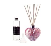 Amelia Art Glass Reed Diffuser Heart Gift Set - White, Pink & Violet Frosted with Freesia Gardenia, H11cm, W11.5cm reeds 25cm