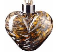 Amelia Art Glass Reed Diffuser Heart - Gold, Brown & White, Height 10.5cm, Width 11cm. Height with reeds 25cm