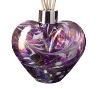 Amelia Art Glass Reed Diffuser Heart - Violet & White, Height 10.5cm, Width 11cm. Height with Reeds 27cm