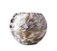 Amelia Art Glass Round Tealight Holder in Silver & White