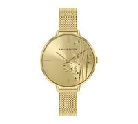 Amelia Austin Bamboo Ladies Pale Gold Stainless Steel Mesh Green Stone Set Etched Dial Watch AA4016