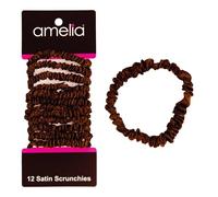 Amelia Beauty, Brown, Skinny Satin Scrunchies, 12 Pack - 2in Diameter, Gentle & Strong Hold, No-Snag, No-Dent, Crease-Free Hair Ties