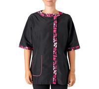 Amelia Boat Neck Zip Up Dog Grooming Tunic/Jacket - Pet Hair Resistant/Quick Drying Workwear - Black/Pink Paw - Large