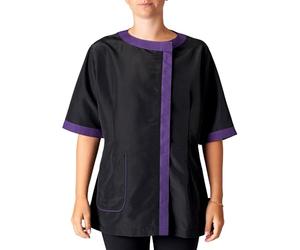 Amelia Boat Neck Zip Up Dog Grooming Tunic/Jacket - Pet Hair Resistant/Quick Drying Workwear - Black/Purple - XXXL