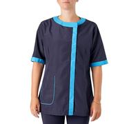 Amelia Boat Neck Zip Up Dog Grooming Tunic/Jacket - Pet Hair Resistant/Quick Drying Workwear - Navy/Turquoise - Large