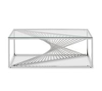 amelia clear glass coffee table with silver metal base