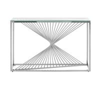 amelia clear glass console table with silver metal base