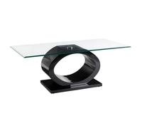 amelia clear glass top coffee table with black high gloss base