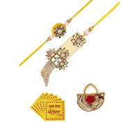 Amelia Designer Rakhi Set with Delicate Work | Beautiful Stone Work Rakhi Set | Premium Rakhi Combo For Brother and Bhabhi | Assorted Rakhi Combo