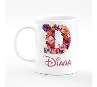 Amelia Gould Apparel Diana Flower Letter Design Mug Gift 11oz Ceramic Coffee Tea Cup Alphabet