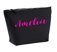 Amelia Personalised Make Up Accessory Bag In Black Colour Neon Pink Print Birthdays Weddings Christmas Makeup