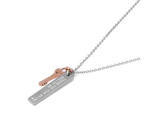 Amelia Rose Gold Key Letter Rectangular Pendant Necklace for Men & Women | Anti Tarnish Engraved Message Necklace “Thank You for Being Beside Me” | Valentine’s Day Couple Jewellery Gift