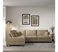 Amelia Soft Brushed Corner Sofa & Modular Footstool Set with Dark Wood Legs (Left Facing) linen