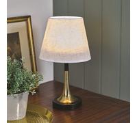 Amelia Table Lamp - Usb Or Mains Powered Led Light With Brass Colour Stem, Black Base & White Linen Effect Shade - H40 X 20Cm