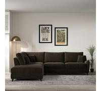 Amelia Textured Velvet Corner Sofa & Modular Footstool Set with Dark Wood Legs (Left Facing) Charcoal