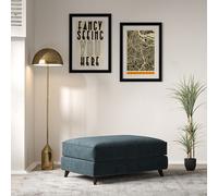 Amelia Textured Velvet Footstool with Dark Wood Legs Petrol Blue