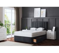 Amelia Upholstered Steel Panel 2 Draw Divan Bed with Headboard DS Living Stone King