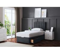 Amelia Upholstered Steel Panel 4 Draw Divan Bed with Headboard DS Living Stone Small Double
