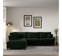 Amelia Velvet Corner Sofa & Modular Footstool Set with Dark Wood Legs (Left Facing) emerald