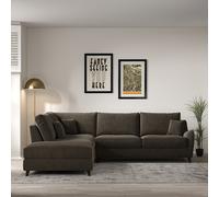 Amelia Velvet Corner Sofa & Modular Footstool Set with Dark Wood Legs (Left Facing) Grey