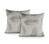 AmeliaHome 2 Cushion Covers 45 x 45 cm Decorative Cushion Covers Zip Patterned Velvet Look Peacock Feather Pattern Peacock Sand Grey