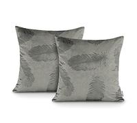 AmeliaHome 2 Cushion Covers 45 x 45 cm Decorative Cushion Covers Zip Patterned Velvet Look Peacock Feather Pattern Peacock Grey