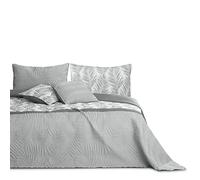 AmeliaHome Bedspread Bed Throw 260 x 280 cm Double-Sided Easy Care Quilting Plant Pattern Grey White Tropical Bonaire