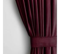 AmeliaHome Curtain H 270 x W 140 cm with Tie Backs 54 x 10 cm Velvet Look Wine Red 1 Piece Ruffle Tape Wave Band Velvet Half Blackout Curtain Window Decoration Curtain Decorative Curtain