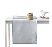 AmeliaHome Gaia Table Runner 40 x 140 cm Lotus Effect Water-Repellent Leaves Silver