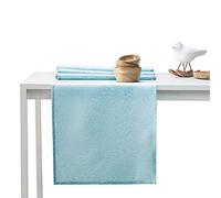AmeliaHome Gaia Table Runner Set 35 x 300 cm and 115 x 300 cm Lotus Effect Water-Repellent Leaves Light Blue