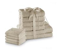 AmeliaHome Set 10pcs 4 Guest Towels 30x50 cm, 4 Towels 50x100 cm and 2 Bath Towels 70x140 cm 100% Cotton Absorbent Beige Cappuccino Amari
