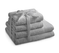 AmeliaHome Set 4pcs 2 Towels 50x100 cm and 2 Bath Towels 70x140 cm 100% Cotton Absorbent Steel Silver Grey Amari