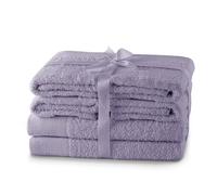 AmeliaHome Set 6pcs 4 Towels 50x100 cm and 2 Bath Towels 70x140 cm 100% Cotton Absorbent Lilac Violet Purple Amari