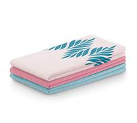 AmeliaHome Set of 3 Tea Towels Cotton Kitchen Towels 50 x 70 cm Leaves Pattern Letty Pink Turquoise