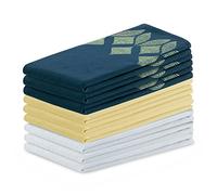 AmeliaHome Set of 9 tea towels, cotton kitchen towels, 50 x 70 cm, geometric pattern, Letty, light blue, dark blue, yellow