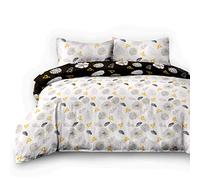 AmeliaHome Snuggy Collection 06501 4-Piece Flannelette Bed Linen 155 x 220 cm with 2 Pillowcases 80 x 80 cm 100% Cotton Floral Pattern Duvet Cover Zip Snuggy Collection Floral Rain White Black Yellow