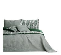 AmeliaHome Tropical Bonaire Bedspread 170 x 210 cm Double-Sided Easy Care Quilted Plant Pattern Green White