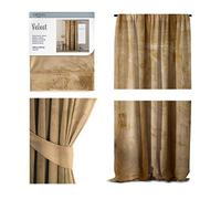 AmeliaHome Velvet Look Curtain - 140 x 270 cm Mustard Yellow Ruffle Tape, Blackout Curtain with Light Shimmering Decorative Effect