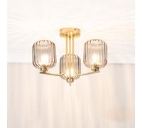 Amelie 3 Way Ribbed Glass Gold Ceiling Pendant Light with LED Bulbs ValueLights Gold One Size