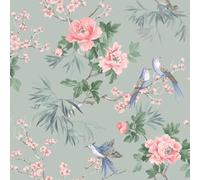 Amelie Chinoiserie Japanese Oriental Style Wallpaper Perfect for Feature Walls, Bedrooms, Livin and Dining Rooms Sage Green Rasch 260568